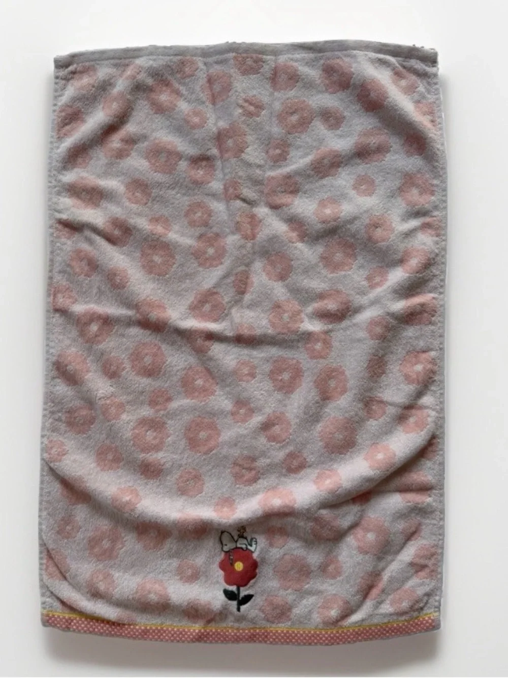 Snoopy Peanuts Hand Guest Towel Pink Floral Woodstock Cotton 16x23 Decor Whimsy